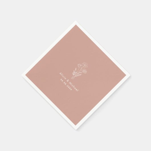 ホワイトフローラアートラインブーケテラコッタ結婚ズ スタンダードカクテルナプキン (角)
