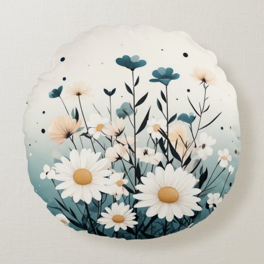 ホワイトフローライエローラウンドピロー ラウンドクッション (正面)