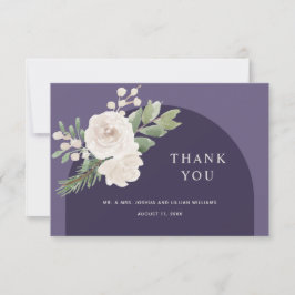 ホワイトフローラウィンターボタニカルパープル結婚ズ サンキューカード