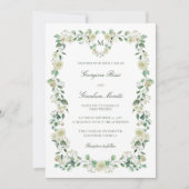 ホワイトフローラウォーターカラークレスト&モノグラム結婚ズ 招待状 (正面)