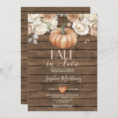 ホワイトフローラウッド秋インラブ婚約パーティ 招待状 (正面/裏面)