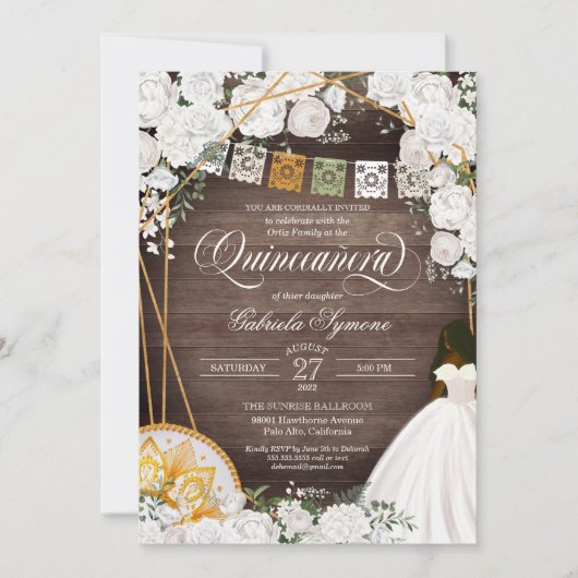 ホワイトフローラエレガントウエスタンチャロキンセアニェライン 招待状 (正面)