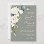 ホワイトフローラオンセージ緑エレガントな結婚式 招待状 (正面)