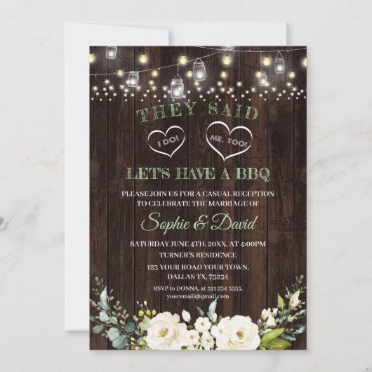 ホワイトフローラオールドバーンアフター結婚ウィズBBQ 招待状 (正面)