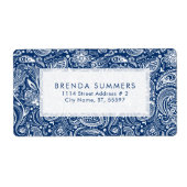 ホワイトフローラカスタムペイズリーネイビーブルー背景 ラベル (正面)