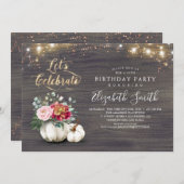 ホワイトフローラカボチャ素朴秋誕生日パーティー 招待状 (正面/裏面)