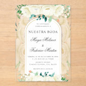 ホワイトフローラガーデンヌエストラボダスペインの結婚ズ アクリル招待状 (正面)