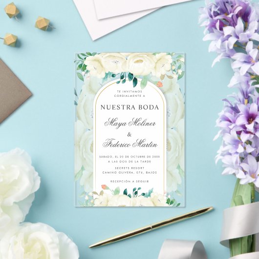 ホワイトフローラガーデンヌエストラボダスペインの結婚ズ アクリル招待状 (インサイチュ (ウェディング))