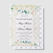 ホワイトフローラガーデンヌエストラボダスペインの結婚ズ ベラム紙招待状 (オフセット (招待状))