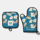 ホワイトフローラガーデンパターン 鍋つかみ&鍋敷きセット (正面)