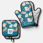 ホワイトフローラガーデンパターン 鍋つかみ&鍋敷きセット (正面/裏面)