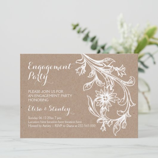 ホワイトフローラクラフト結婚紙婚約パーティ 招待状 (スタンド正面)