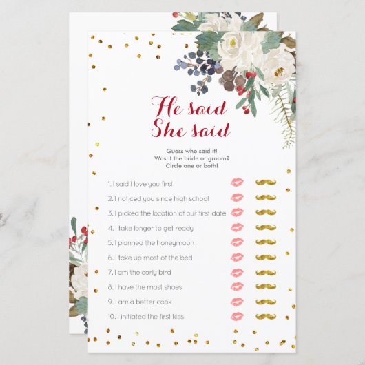 ホワイトフローラクリスマス彼は彼女はゲームカードを言った (正面/裏面)