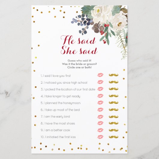 ホワイトフローラクリスマス彼は彼女はゲームカードを言った (正面)