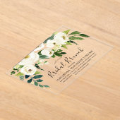 ホワイトフローラクリームブライダルシャワーブランチ アクリル招待状 (レイダウン)