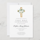 ホワイトフローラクロスガールファースト・コミュニオンフォト 招待状 (正面)