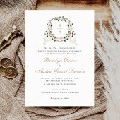 ホワイトフローラグリーンアイビーモノグラム結婚クレスト 招待状