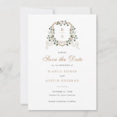 ホワイトフローラグリーンアイビー結婚クレスト救の日付 招待状 (正面)