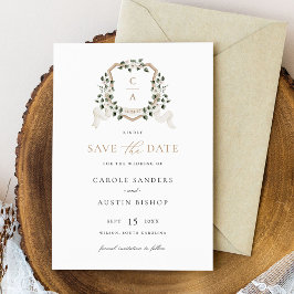 ホワイトフローラグリーンアイビー結婚クレスト救の日付 招待状