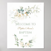 ホワイトフローラグリーンバプテスムウェルカムサイン ポスター (正面)