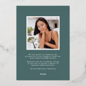 ホワイトフローラグリーンフォイル卒業発表 箔招待状 (裏面)