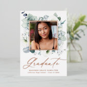 ホワイトフローラグリーンフォイル卒業発表 箔招待状 (立ち正面)