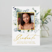 ホワイトフローラグリーンフォイル卒業発表 箔招待状 (立ち正面)