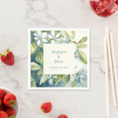 ホワイトフローラグリーンリージュダスティブルーアート結婚ズ2024 スタンダードカクテルナプキン (インサイチュ)