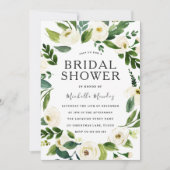 ホワイトフローラグリーンリースモダンブライダルシャワー 招待状 (正面)