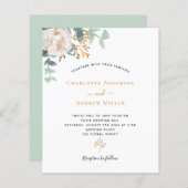 ホワイトフローラグリーンリー予算結婚式招待状 (正面/裏面)