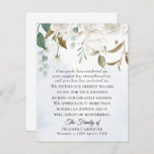 ホワイトフローラグリーン悔やみや弔慰サンキューノートカード サンキューカード (正面/裏面)