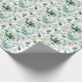 ホワイトフローラグリーン結婚ブライダルシャワー ラッピングペーパー (角)