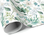 ホワイトフローラグリーン結婚ブライダルシャワー ラッピングペーパー (ロールコーナー)