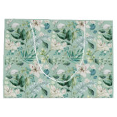 ホワイトフローラグリーン結婚ブライダルシャワー ラージペーパーバッグ (裏面)