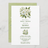 ホワイトフローラグリーン色彩の鮮やかブライダルシャワー 招待状 (正面/裏面)