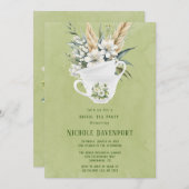 ホワイトフローラグリーン色彩の鮮やかブライダルティーパーティー 招待状 (正面/裏面)