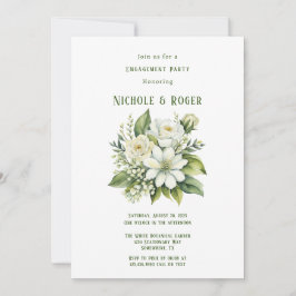 ホワイトフローラグリーン色彩の鮮やか婚約パーティ 招待状