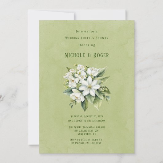 ホワイトフローラグ色彩の鮮やかロンのカップルのシャワー 招待状 (正面)