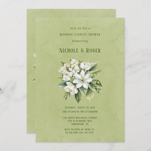 ホワイトフローラグ色彩の鮮やかロンのカップルのシャワー 招待状 (正面/裏面)