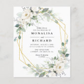 ホワイトフローラゴールデンフレーム結婚式招待状 (正面)