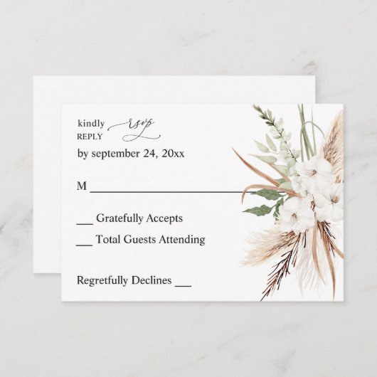 ホワイトフローラサマーボホの食事RSVP 出欠カード (正面/裏面)