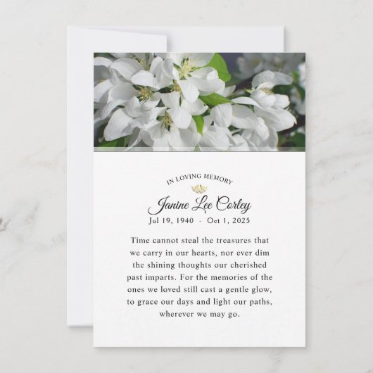 ホワイトフローラサンキュー悔やみや弔慰葬式 サンキューカード (裏面)