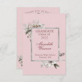ホワイトフローラシルバーフレーム付きピンク卒業 案内状 (正面/裏面)