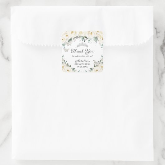 ホワイトフローラシルバー蝶プリンセスティアラ スクエアシール (バッグ)