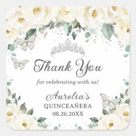 ホワイトフローラシルバー蝶プリンセスティアラ スクエアシール