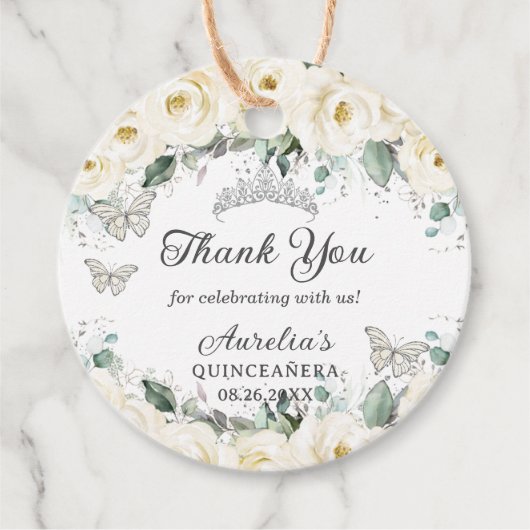 ホワイトフローラシルバー蝶プリンセスティアラ フェイバータグ (正面)