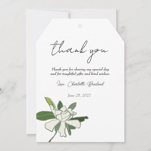 ホワイトフローラシンプルガーデニアブライダルシャワー サンキューカード (正面)