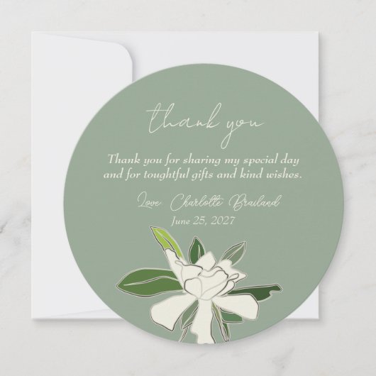 ホワイトフローラシンプルガーデニアブライダルシャワー サンキューカード (正面)
