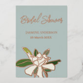 ホワイトフローラシンプルガーデニアブライダルシャワー 箔招待状 (正面)