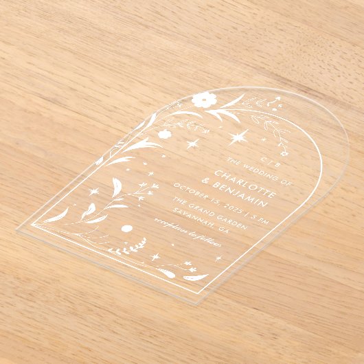 ホワイトフローラスターリーナイトアー結婚チズ アクリル招待状 (レイダウン)